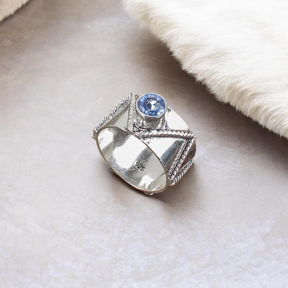 

Круглый камень Танзанит Ювелирные изделия из серебра 925 пробы Ручной работы Кольцо с синим камнем RR-15-11 13