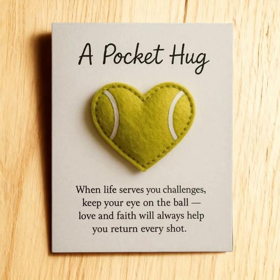 1/2/3Pcs Love Heart Tennis Pocket Hug with Positive Card Emotional Support Heart Shaped Ball Figurine Pocket Token Athletes Sports Fans Gift
