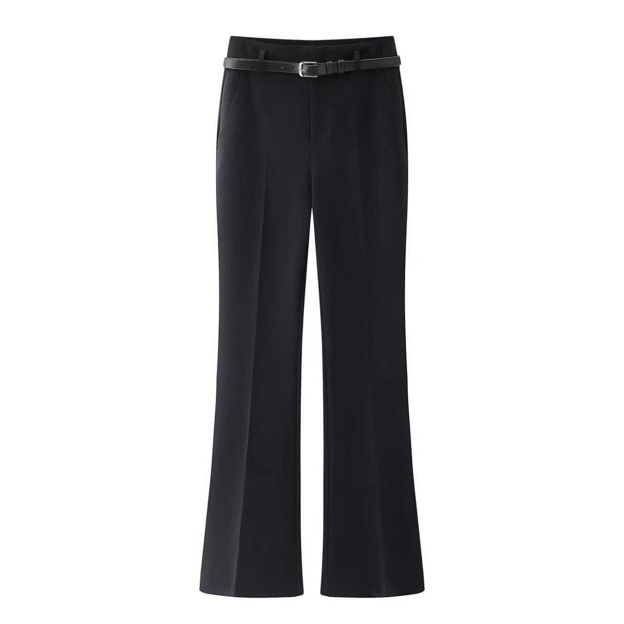 In Stock: Women s 2026 Spring Slimming Micro Flare Belted Pants BR311110 Large чёрный