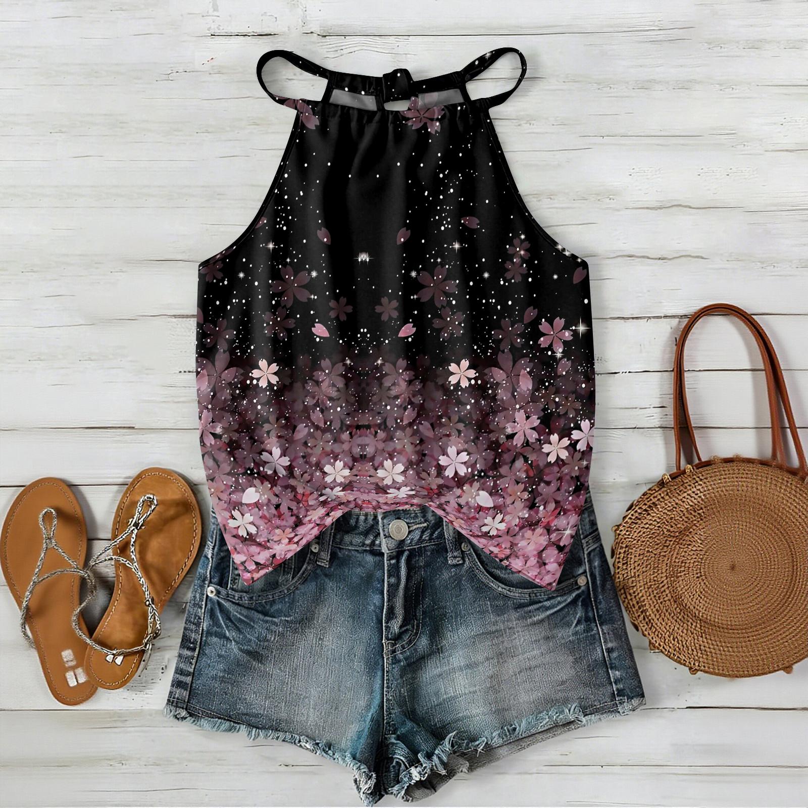 

Women’s Sleeveless Bohemian Floral Print Neck Tank Top with Relaxed Fit and Lightweight Fabric for Daily Wear and Layering L фиолетовый