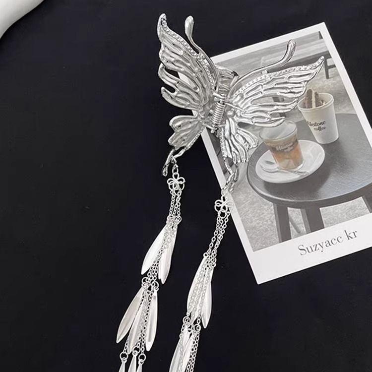 New Chinese Butterfly Tassel Grab Clip Ethnic Style Retro Back Head Disc Hair Shark Clip Hairpin Accessories Female Exquisite