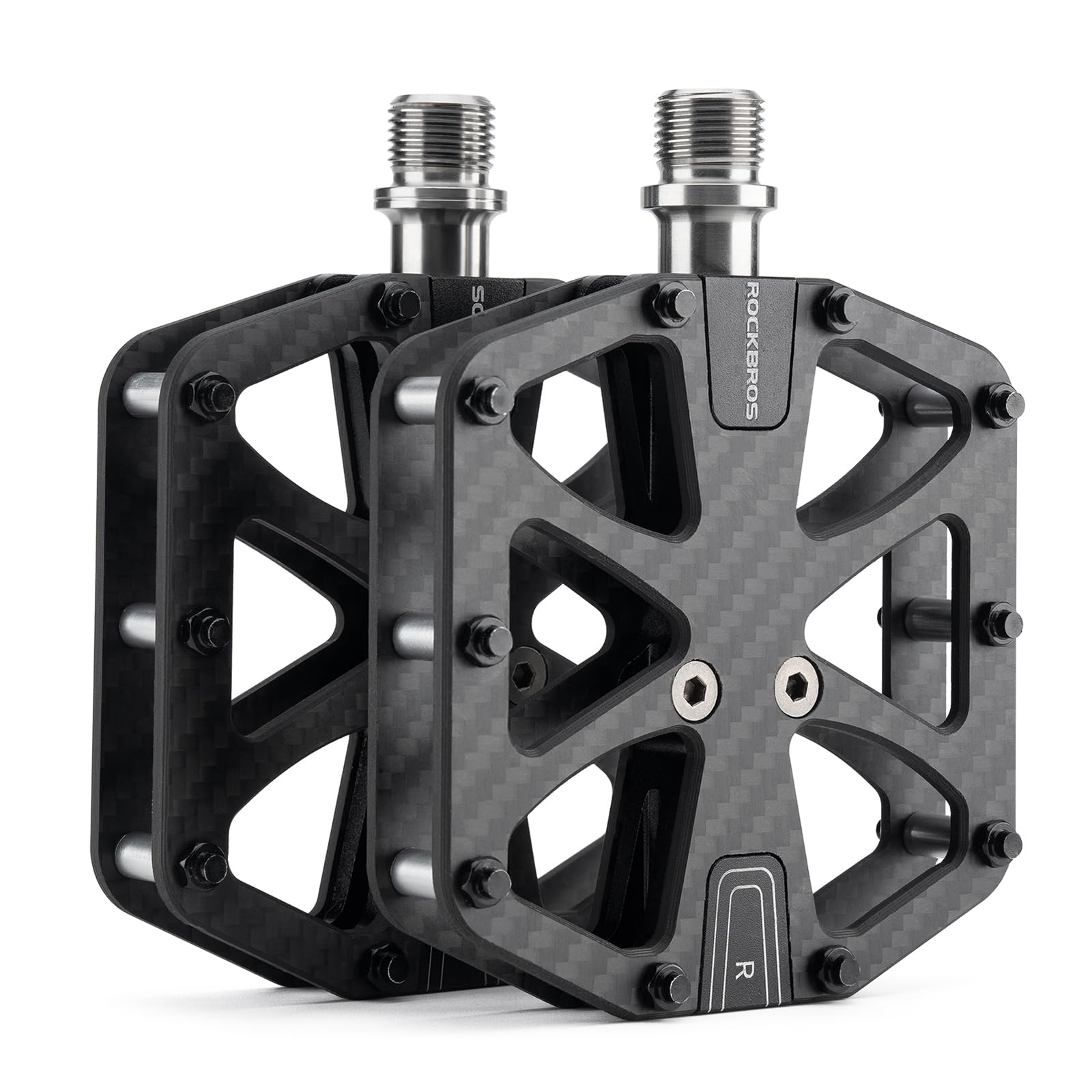 

ROCKBROS Carbon Fiber Lightweight and with 3 2 Sealed and Titanium Alloy for Road Cross Mountain and Folding Bikes Pedals, Durable, Bearings, Sizes, чорний