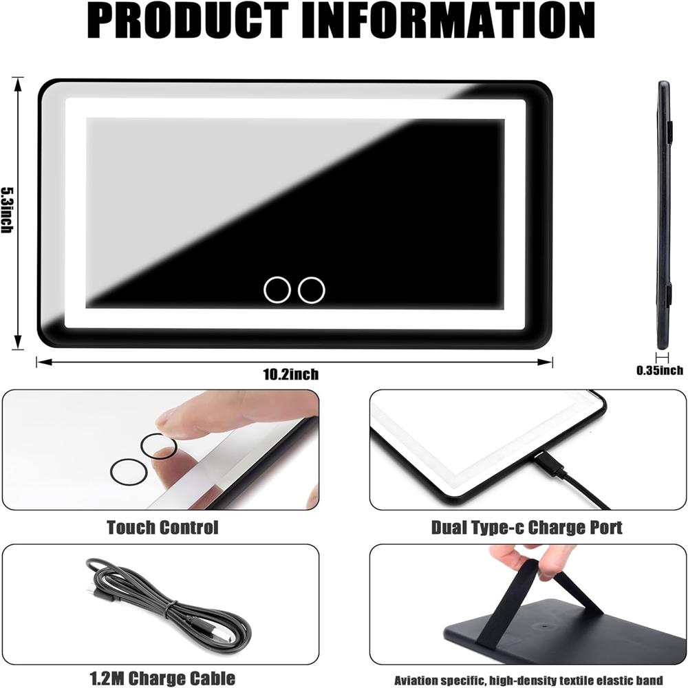 Car Sun Visor Vanity Mirror, Rechargeable Led Light Car Visor Mirror with 3 Lighting Modes,Travel Makeup Mirror with Dimmable Touch Screen for Car