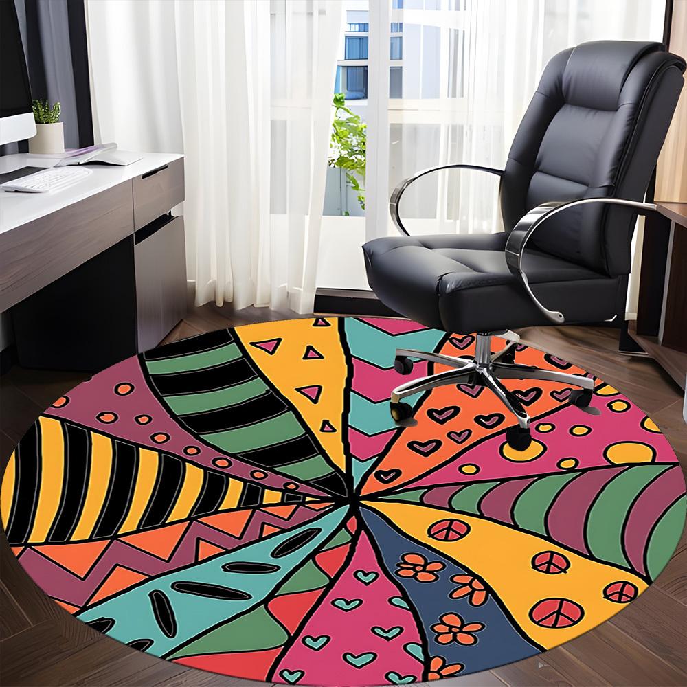 1pc Hippie Patterns Office Round Area Rug, Indoor Mat Suitable For Office, Under Office Chairs Bedroom Living Room Home Decor, Room Deco 037
