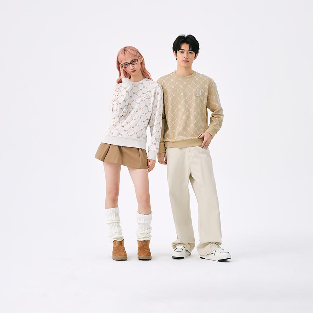 New MLB MONOGRAM Collection Boston Red Sox SS25 Sweatshirt Unisex Light Beige Yellow 3AMTM0151-43BGL