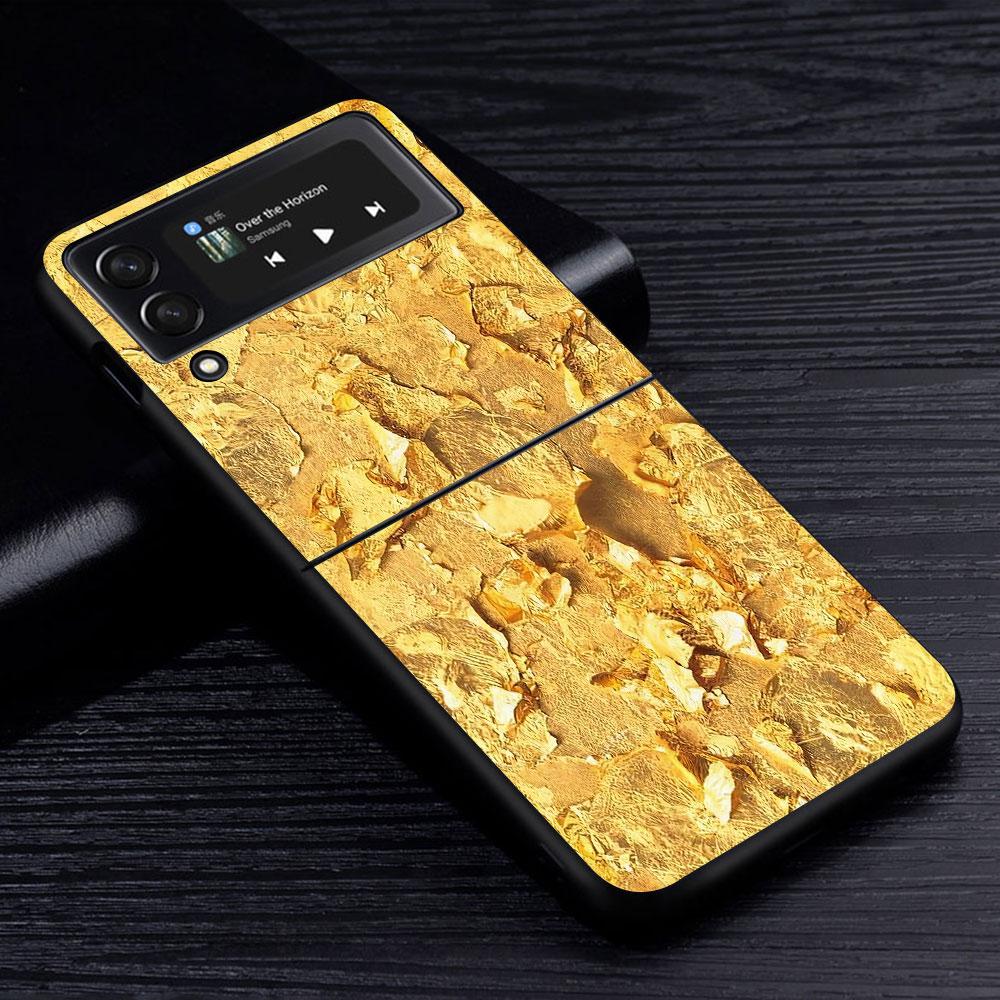 Fine Gold Pattern Printing Case for Samsung Galaxy Z Flip4 Flip3 5G PC Hard Cell Phone Shell Z Flip 4 3 Black Coque Zflip4