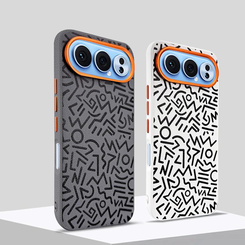 Einfache Leder Graffiti Malerei Hülle für Honor 500 Pro, Huawei Magic 8 Pro 7 RSR Magnetisches Kabelloses Laden Metall Objektivabdeckung