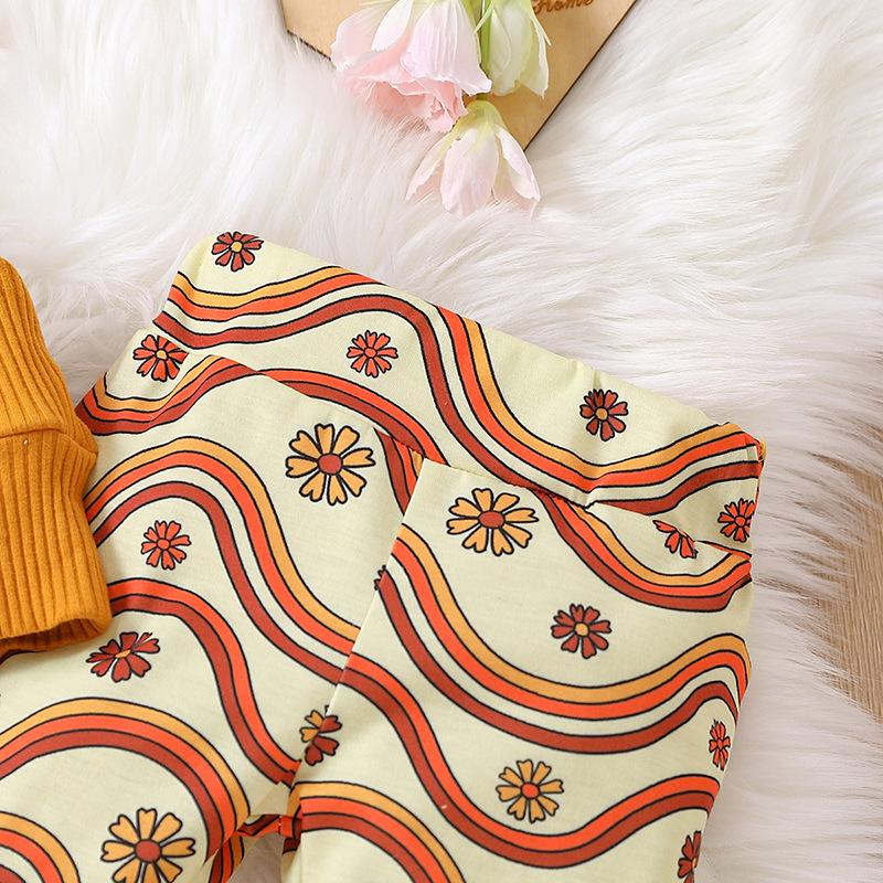 Mädchen Strick-Träger-Rückenfreies Schlauchoberteil + Welle-Blumen-Ausgestellte Lange Hose Herbst Kinderkleidung