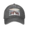 Horses with Snow and Sunset Hills Washed Denim Cap Casual Baseball Caps Adjustable Hat Summer Unisex Baseball Hats