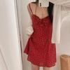 Retro Floral Spaghetti Strap Red Mini Dress - Slimming & Age-Defying Summer Style for Women