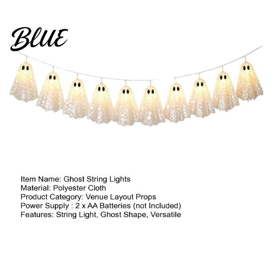 Modern Halloween Home Atmosphere Decoration String Lights with Sequin Fabric Decor Battery Operated Party Porch Decorations 10 White Ghost for Patio