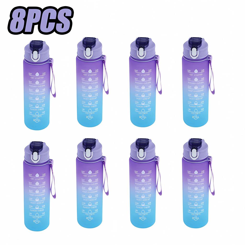 750ml Sports Water Bottle High Temperature Resistant Graduated Straw Cup Rainbow Frosted Progressive Color Water Cup Plastic Cup