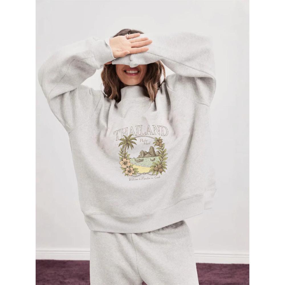 Women's Casual Autumn Heavyweight Hoodie - Comfortable Loose Fit with Mid-High Neck and Long Sleeves, Trendy Cross-Border Style