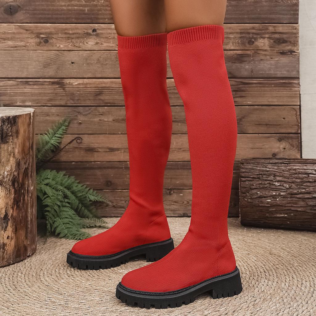 Women Trendy Fashionable Knee-high Sock Boots 2025 New Large Size Shoes Women Comfortable Platform Ankle Boots Zapatos De Mujer