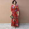 Summer Women's V-Neck Floral Casual Dress Ice Silk Linen High Elastic Long Dress A-Line Plus Size Dress