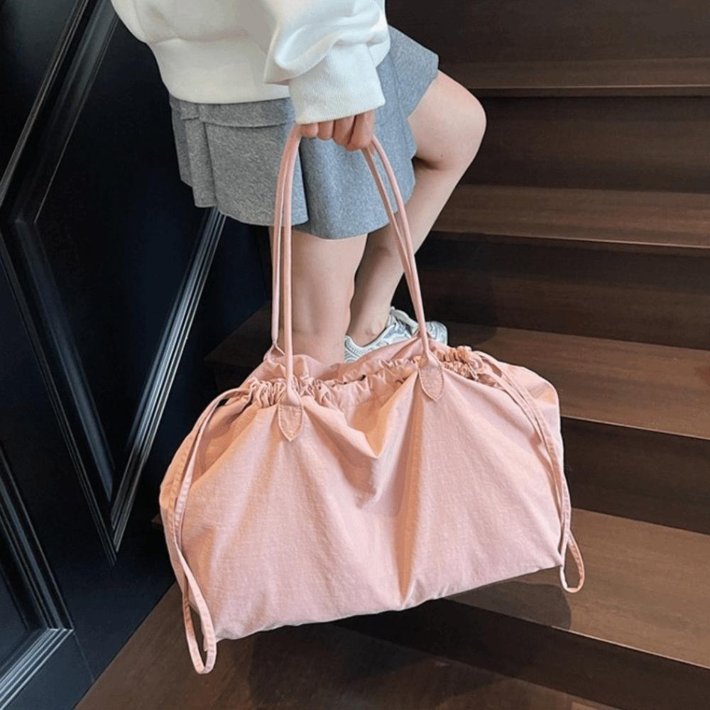 Solid Nylon Totes Bag Versatile Large Capacity Overlarge Drawsting Bag Light Weight Casual Women's Commutting
