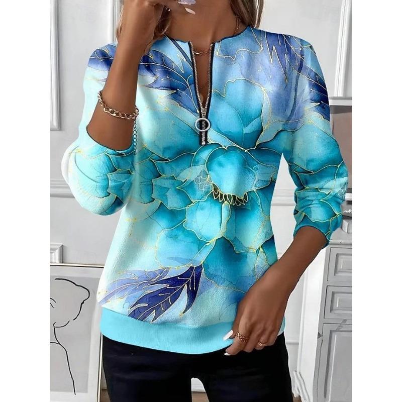 Damen T-Shirt,3D-Druck,V-Ausschnitt,Langarm,Lässig,Leichtes Oberteil,Halloween,Hip Hop ,Große Größe,Mode