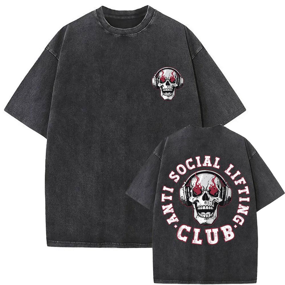 Vintage Gym Skull Graphic TShirt Washed Oversized Casual Fitness Streetwear Short Sleeve Tee S