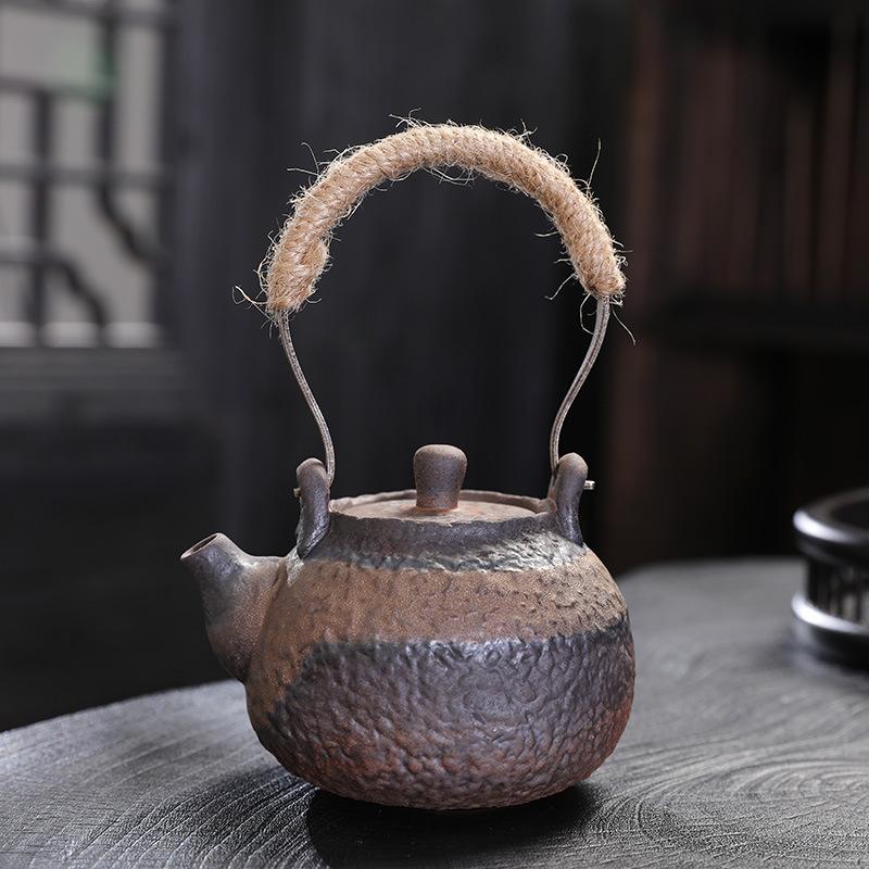 Coarse Pottery Gilt Iron Glaze Side Handle Pot Single Pot Brewing Teapot Teacup Retro Firewood Burning Kung Fu Tea Set
