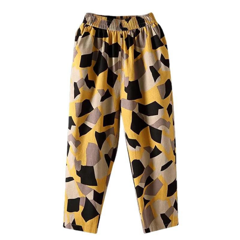 Spring and Summer Women's Harlen Pants Women Cotton and Linen Summer Print Nine-point Harlen Pants Women