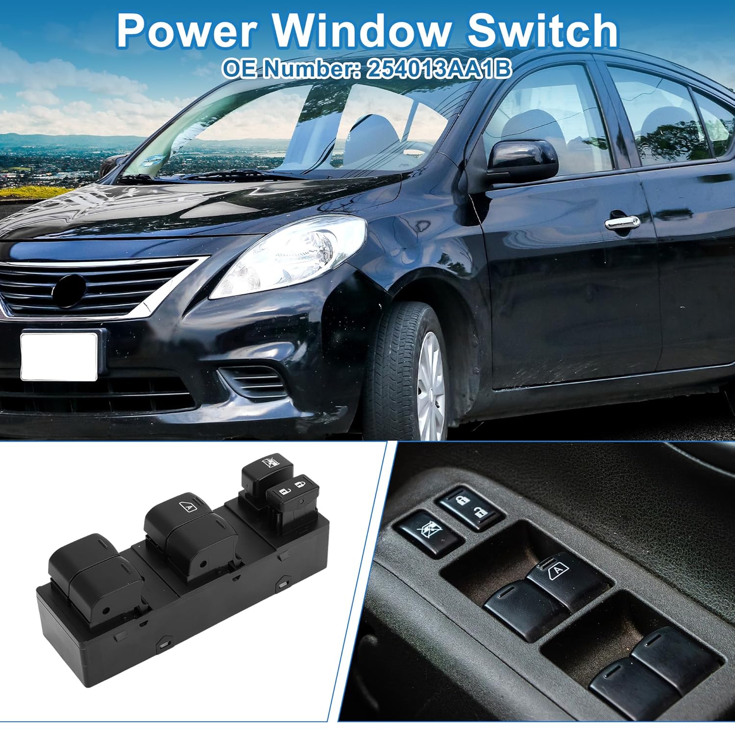 1 AUTO Power Window Switch No.254013AA1B Window Control Switch for Nissan Versa 2012-2019 Black