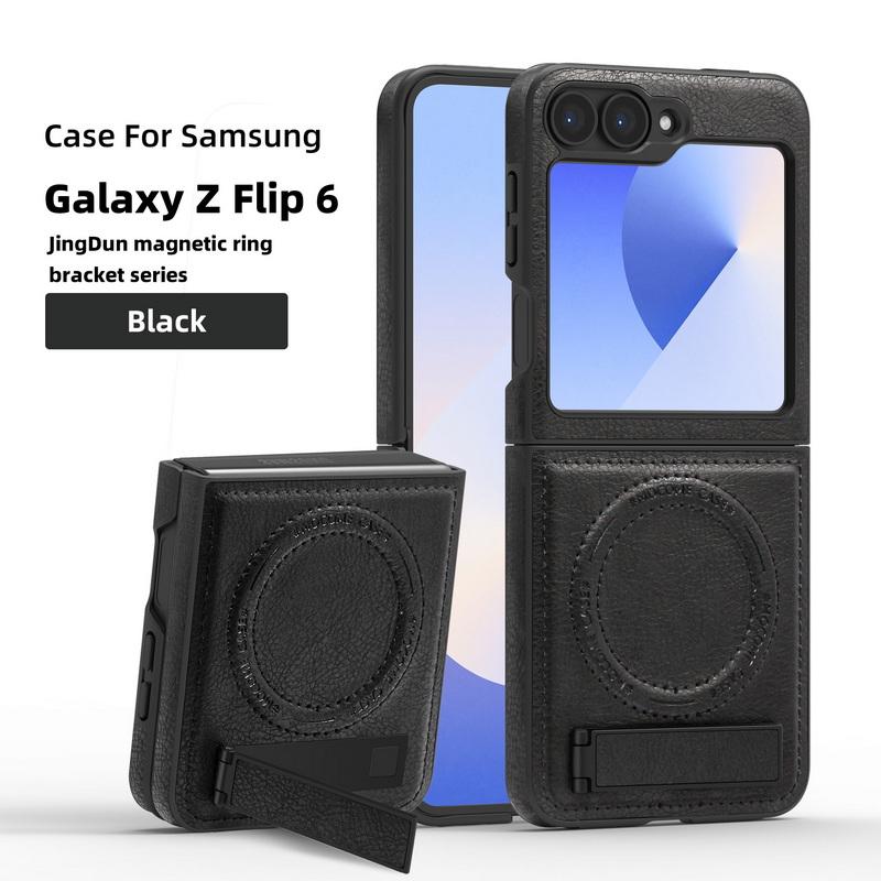 Capa Shell de Couro Empresarial com Carregamento Sem Fio 2 peças Para Samsung Galaxy Z Flip6 Flip5 Flip4 Flip3 Magnética À Prova de Choque Dobrável Suporte Capa de Telefone