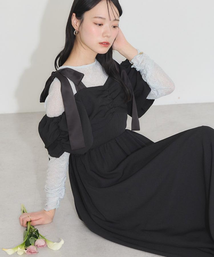 Music Casual Ribbon Shoulder Black [Earth & Ecology] Dress, Off-the-shoulder Dress, Women's,