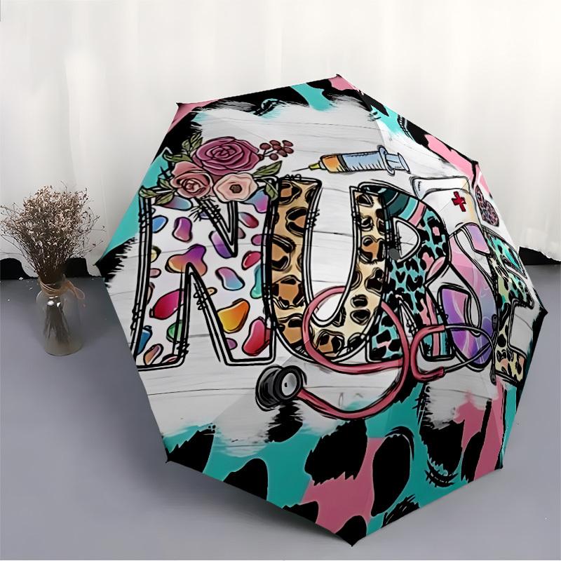 1pc Nurse Print Folding Umbrella | Elegant Design, Fashionable Accessory, Durable Construction, Sturdy Ribs yy251107008