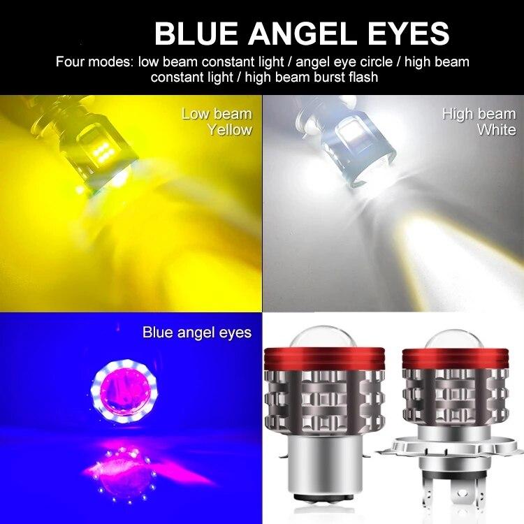 Universal H4 LED Motorcycle Headlight BA20D H6 Angel Eye Motor Led Bulb Motorbike Head Lamp White Yellow High Low Beam 12-80V