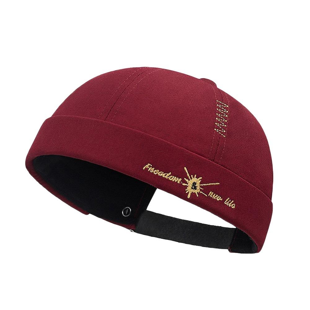 

Fashion Hip Hop Beanie Street Hat Cotton Adjustable Skullcap Solid Color Letter Embroidery Brimless Docker Cap for Men Women вино красного