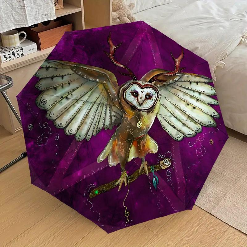 

1pc Mystic Owl Fashionable Automatic Opening/Closing Folding Umbrella with 8 Iron Bones, Plastic Handle yy251015043