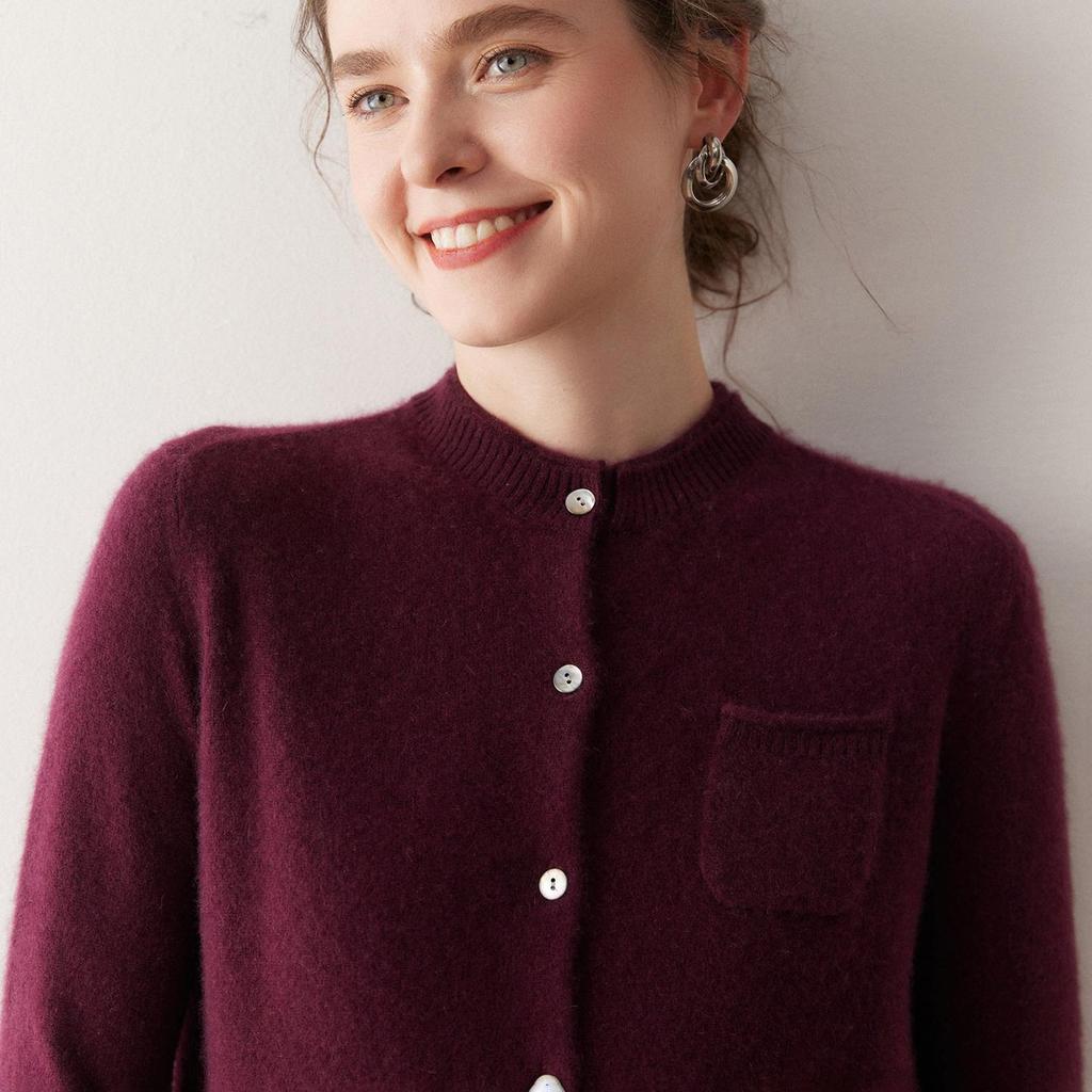 Women's Age-Reducing Cashmere Cardigan – Cozy Autumn/Winter Knit with Stand-Up Collar & Buttons