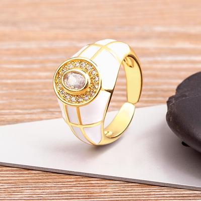 Nidin Charming Zircon Grid Stripe Oil Dripping Creative Retro Ring 7 Colors Open Adjustable Popular Jewelry Party Holiday Gift