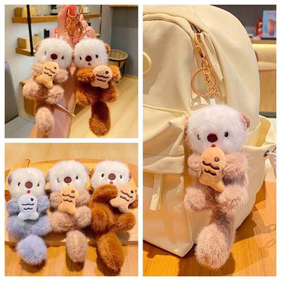 Animals Doll Animation Otter Keychain Decorations Plush Stuffed Plush Otter Bag Pendant Holding Fish Shape Keys Accessories