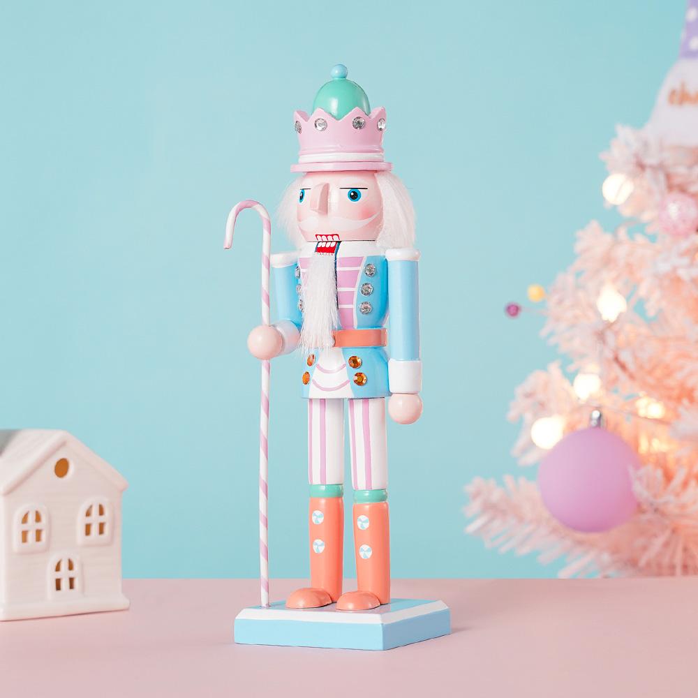 25cm Wooden Nutcracker Ornament Candy Series Soldier Statues Handcraft Doll Toy Home Office Decoration Statues Christmas Gift