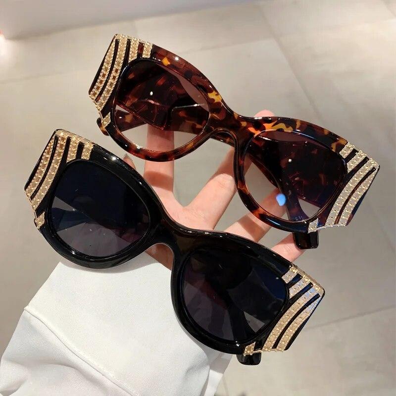 Ochelari de soare cu ochi de pisică cu cadru mare pentru femei, ochelari de soare la modă, vintage, la modă, punk, supradimensionați, de lux, sexy, pentru femei