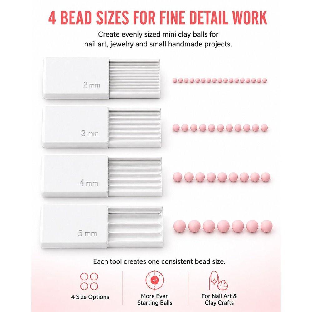 4PCS Precision Grooves Clay Ball Maker Smooth Rolling 3D Printed Nail Art Bead Roller 2/3/4/5mm Reusable Sphere Shaper Roller