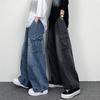 Pánské volné cargo džíny s mnoha kapsami, jednobarevné, zapínání na zip, volné, rovné, široké nohavice, podzimní džínové kalhoty, streetwear