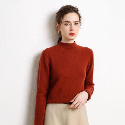 2023 Autumn/Winter Cashmere Rolled Hem Mock Neck Women's Loose Pullover Sweater