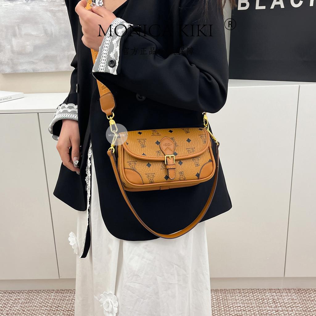 Cartoon bear printed small square bag versatile bag women's 2025 new retro old flower high-end single shoulder messenger bag