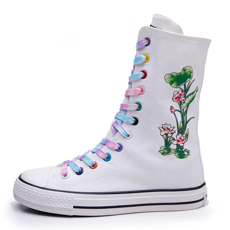 Moda 2024 Nowe Wiosna Jesień Damskie Buty Płócienne Casualowe Wysokie Trampki Botki Sznurowane Zamek Błyskawiczny Wygodne Płaskie Botki Trampki 34-43