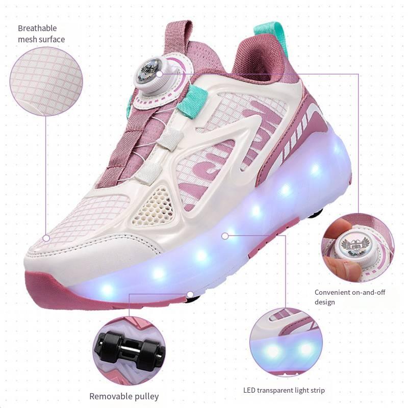 LED Lamp Strip Detachable Roller Kids Shoes Comfortable Breathable Anti-skid Wear-resistant Sole Lightweight Children Sneaker