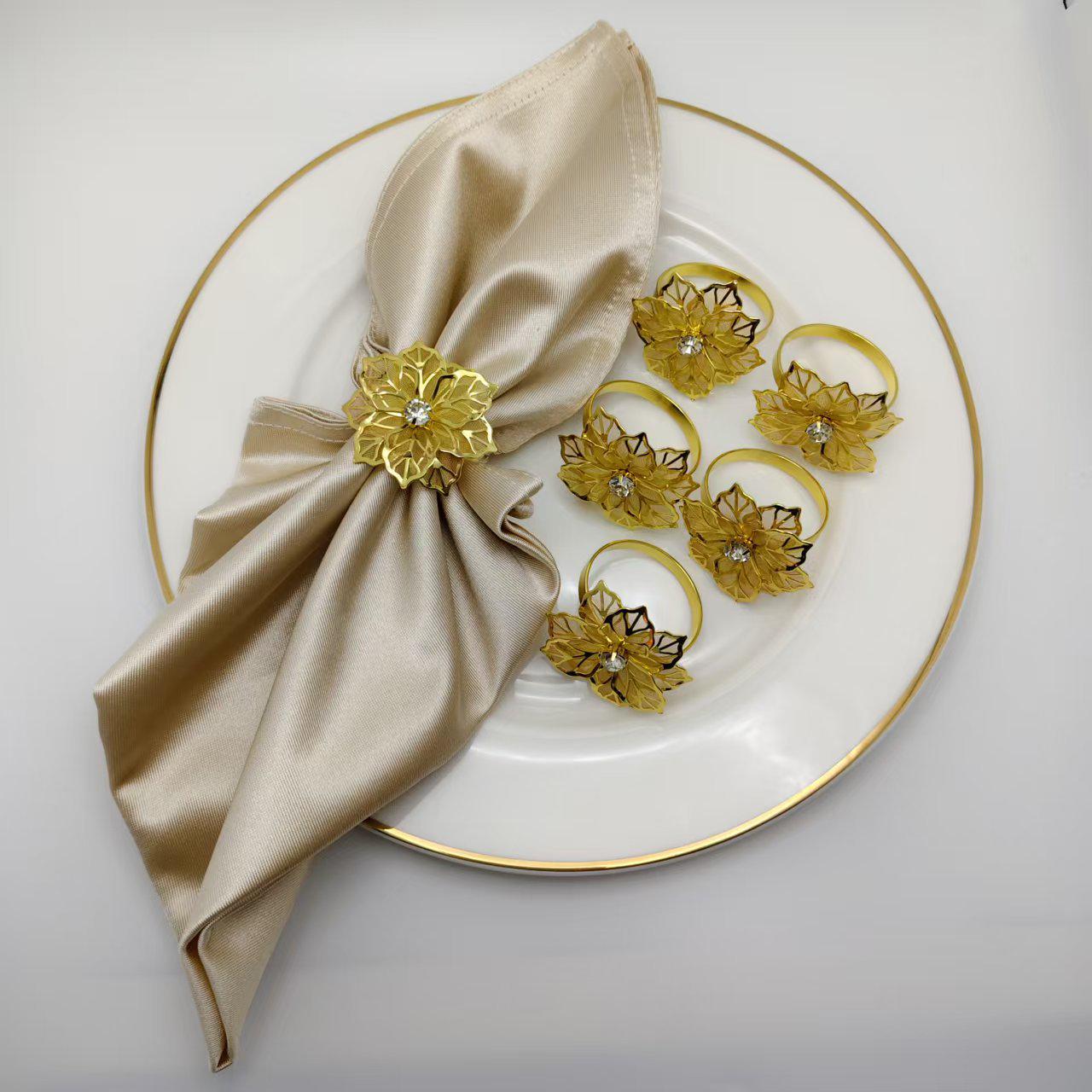 Искрящиеся сетчатые цветочные кольца для салфеток - Элегантный декор для сервировки стола золотой