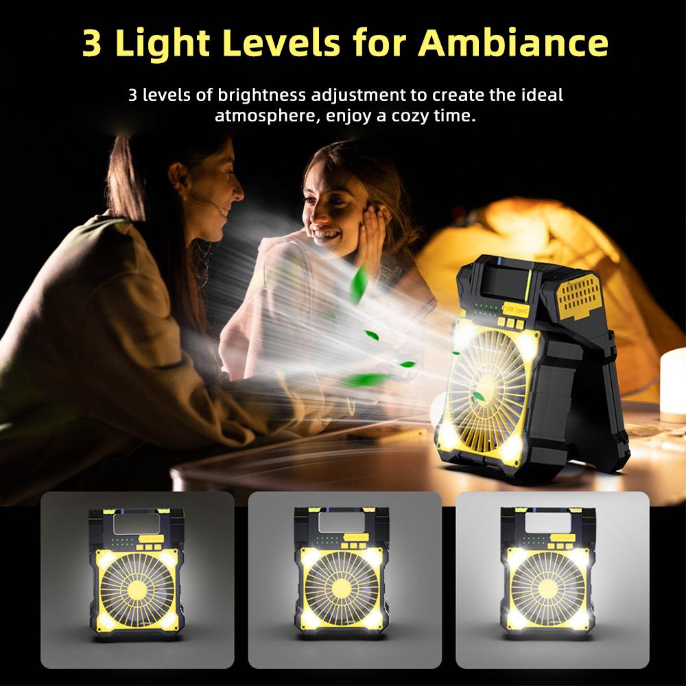Solar Charging Portable Fan with Solar Panel Battery Operated Powered Outdoor Tent Fans For Hiking Fishing Picnic Emergency