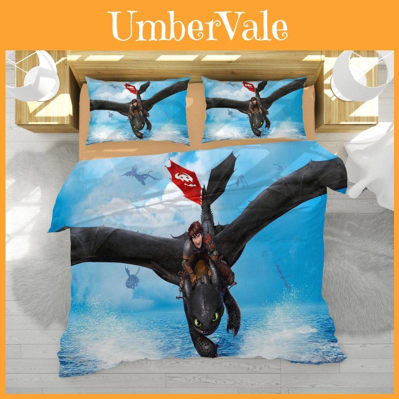 Accogliente Set Lenzuola Design Dragon Trainer Realizzato in Poliestere Premium