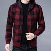 Cardigan Invernale da Uomo Colore a Contrasto Stampa Plaid Cappuccio Coulisse Giacca Media Lunghezza Maglia Spessa Maniche Lunghe Chiusura con Zip Cappotto