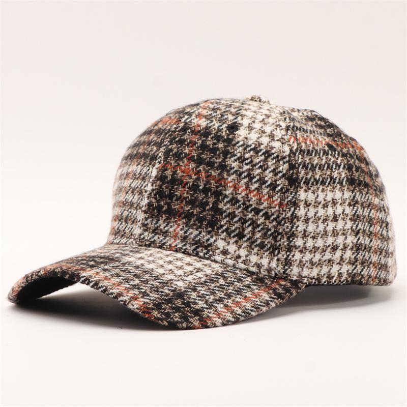 Woolen Plaid Baseball Cap European and American Sunshade Thickened Retro Autumn and Winter Warm Plaid Cap