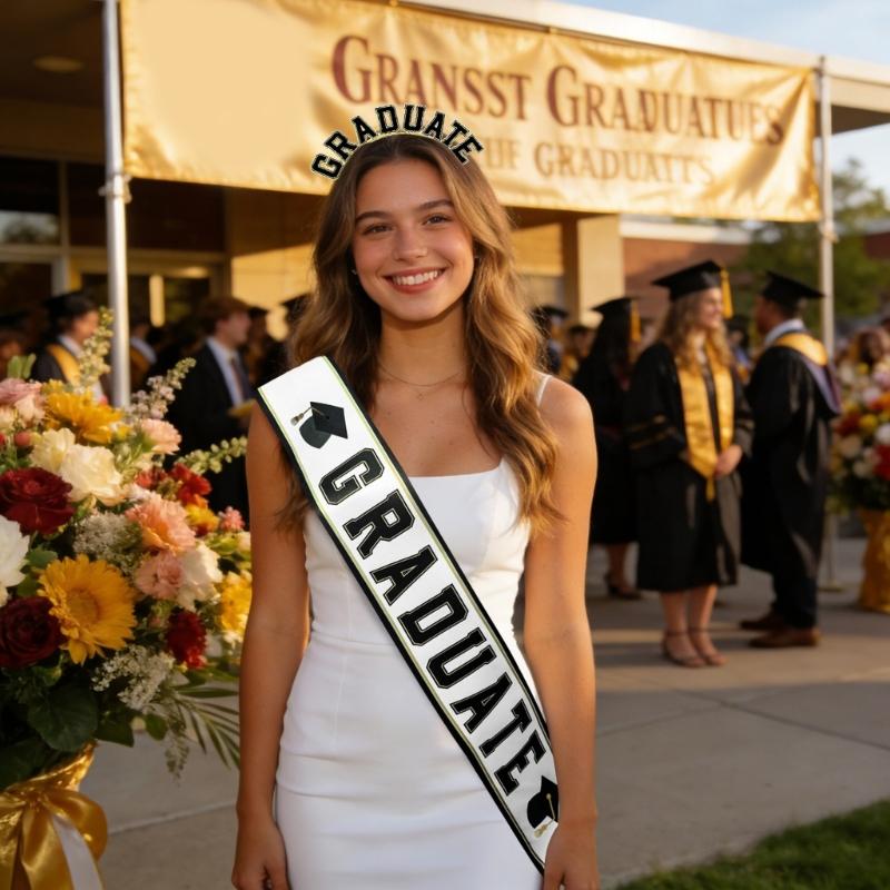 Graduation Hairband And Sash Set With Foil Lettering For Commencement Ceremony Celebration Party Photography Props