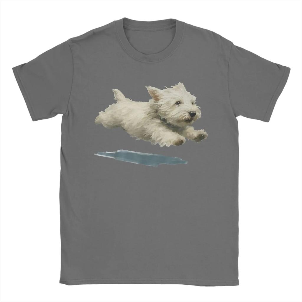Unisex T-Shirt Lustiger Laufender Hund Kunstdruck Niedlicher Westie Hund Spaß Baumwolle T-Shirt Kurzarm T-Shirts Rundhals Kleidung Einzigartig