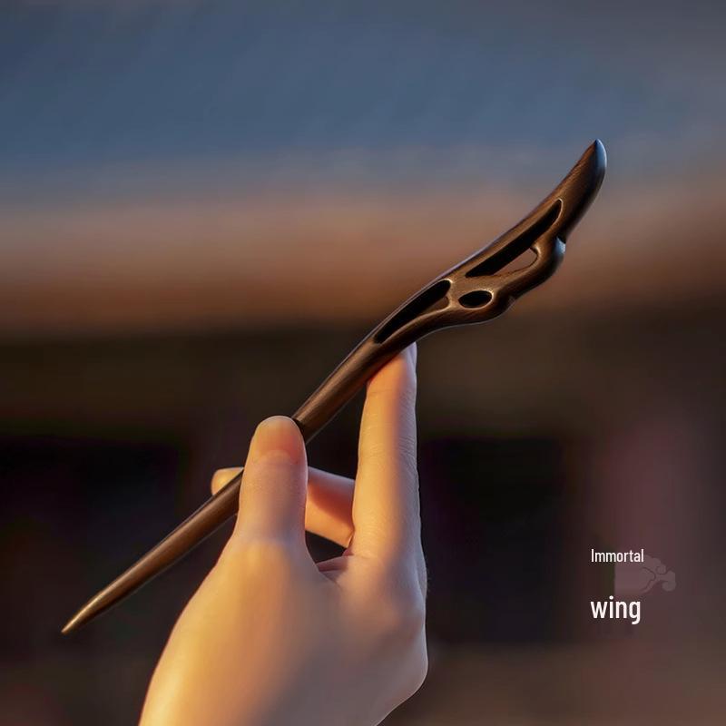 High-End Natural Ebony Wood Hairpin - Extended Chinese Ancient Style Black Hair Bun Accessory